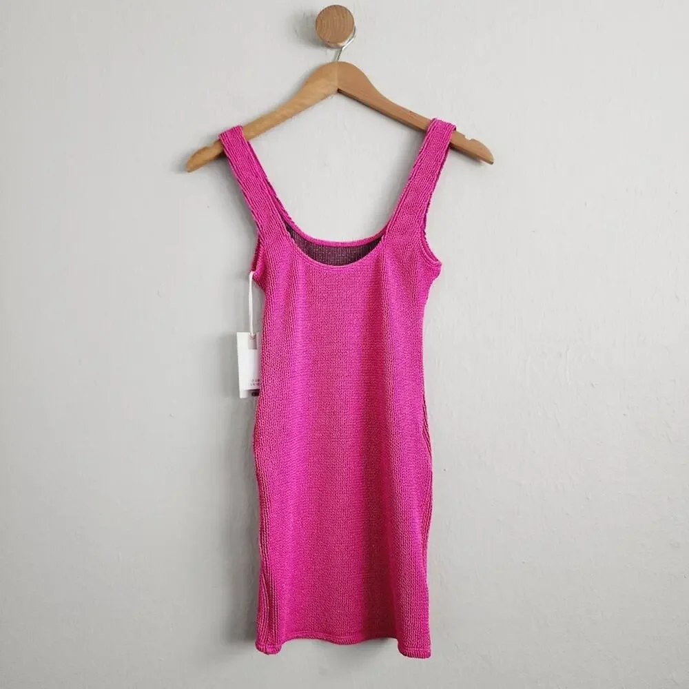 Good American Always Fit Sculpt Mini Dress NWT Fuchsia Pink Ribbed Size 00 0 XS - Picture 9 of 13